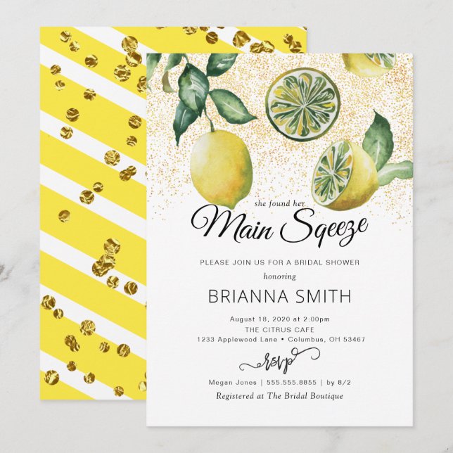 Invitation Rustic Lemon Bridal Showback (Devant / Derrière)
