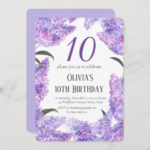 Invitation Rustic Lilac 10e anniversaire Fleur sauvage Annive