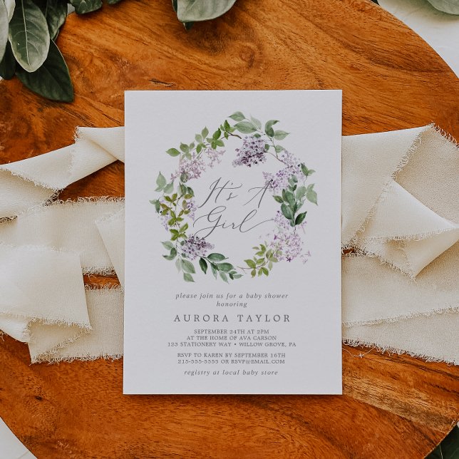 Invitation Rustic Lilac C'est un Baby shower de fille (Créateur téléchargé)