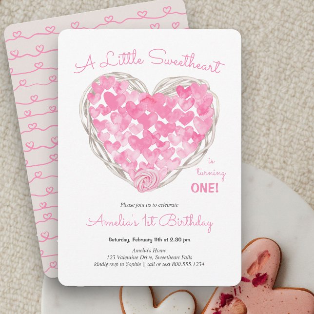 Invitation Rustic Love Heart Petite Amoureuse Filles Annivers (Little Sweetheart Rustic Pink Heart Birthday Invitation)