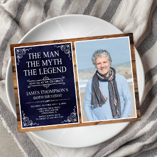 Invitation Rustic Man Myth Légende Bleu 60e anniversaire Phot