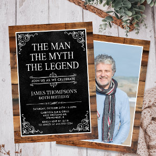 Invitation Rustic Man Myth Légende Photo 60e anniversaire