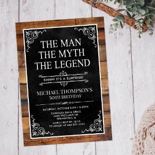 Invitation Rustic Man Myth Légende Surprise 50e anniversaire