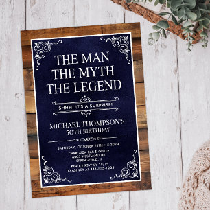 Invitation Rustic Man Myth Légende Surprise 50e anniversaire