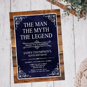 Invitation Rustic Man Myth Légende Surprise 60e anniversaire
