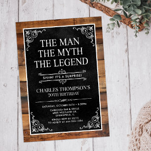 Invitation Rustic Man Myth Légende Surprise 70e anniversaire