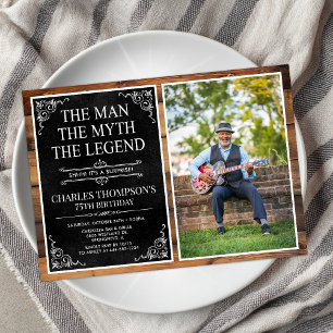 Invitation Rustic Man Myth Légende Surprise 75e anniversaire