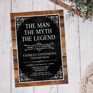 Invitation Rustic Man Myth Légende Surprise 75e anniversaire