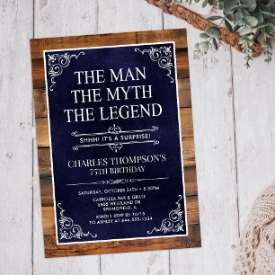 Invitation Rustic Man Myth Légende Surprise 75e anniversaire