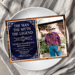 Invitation Rustic Man Myth Légende Surprise 90e anniversaire