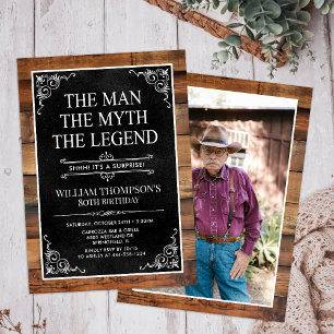 Invitation Rustic Man Myth Légende Surprise Photo 80 Annivers