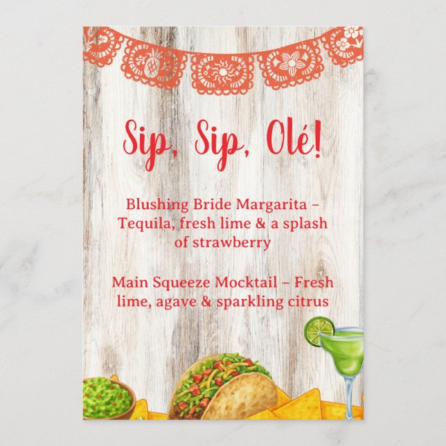 Invitation Rustic Margarita Bar Sign | Neutral Fiesta Bridal (Devant)