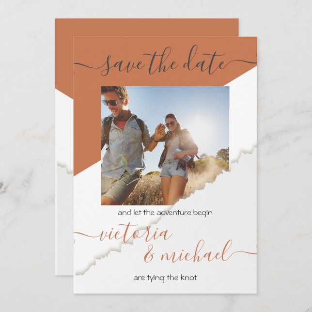 Invitation Rustic Mariage Adventure Photo Enregistrer la date (Devant / Derrière)