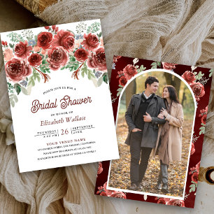 Invitation Rustic Marsala Floral Photo Fête des mariées