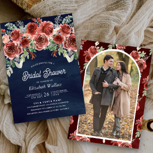 Invitation Rustic Marsala Floral Photo Fête des mariées Marin