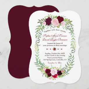 Invitation Rustic Marsala Floral Wreath Burgundy Wedding