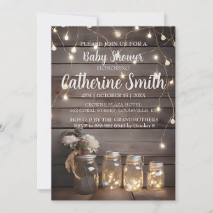 Invitation Rustic Mason Jar Baby shower Wood Grange Arrière -