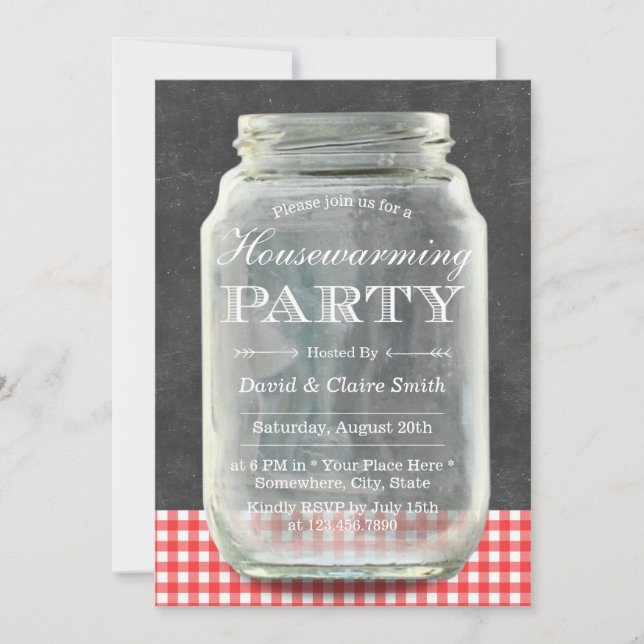 Invitation Rustic Mason Jar Chalkboard Fête de réchauffement  (Devant)