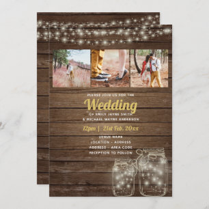 Invitation Rustic Mason Jar éclaire le Mariage PHOTO COLLAGE
