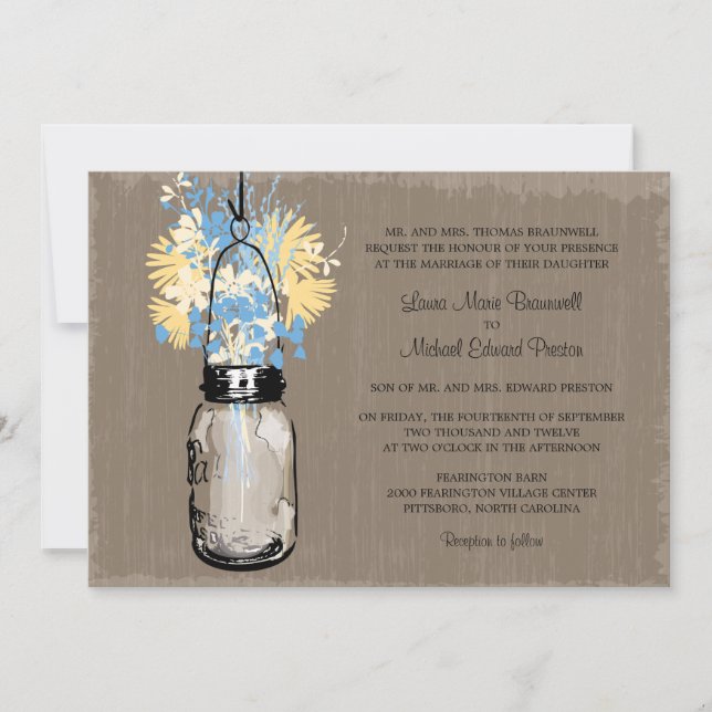 Invitation Rustic Mason Jar et Mariage Fleur sauvage (Devant)
