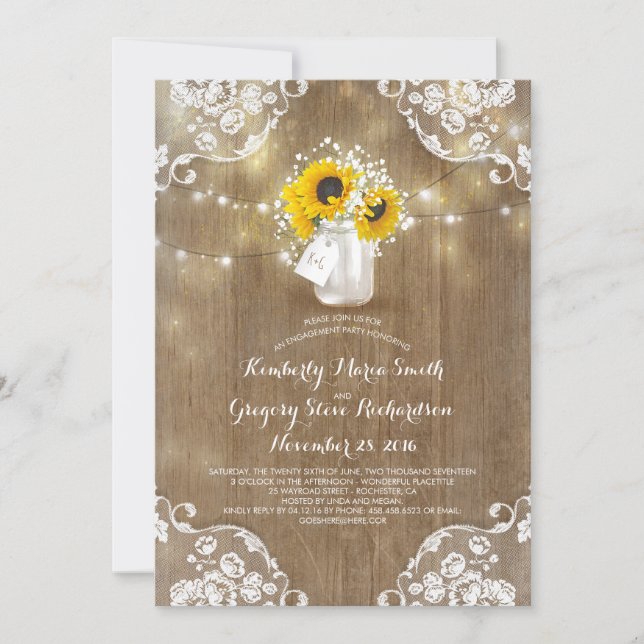 Invitation Rustic Mason Jar et Sunflowers (Devant)