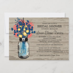 Invitation Rustic Mason Jar Fête des mariées Fleur sauvage