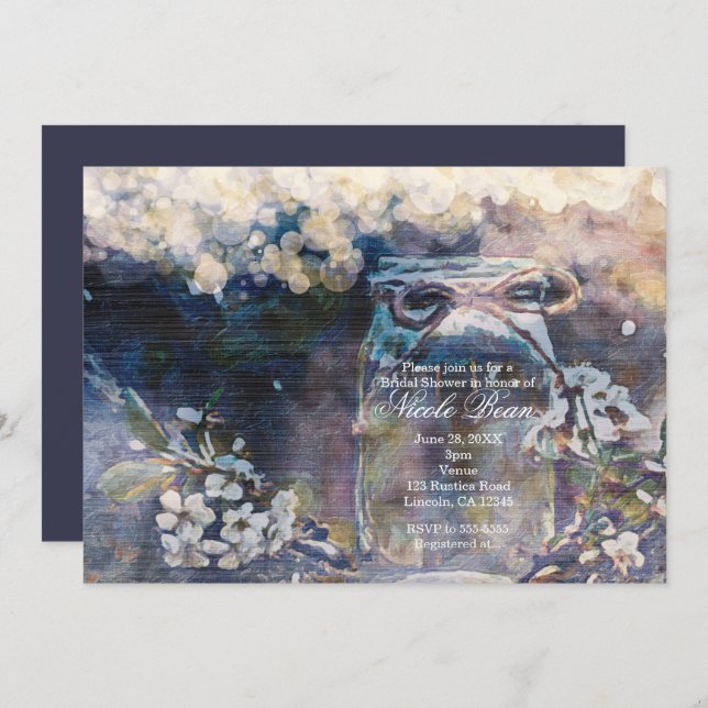 Invitation Rustic Mason Jar & Floral Mariage (Devant / Derrière)