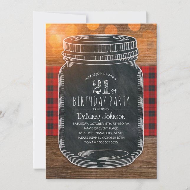 Invitation Rustic Mason Jar Jardin fête du 21e anniversaire (Devant)