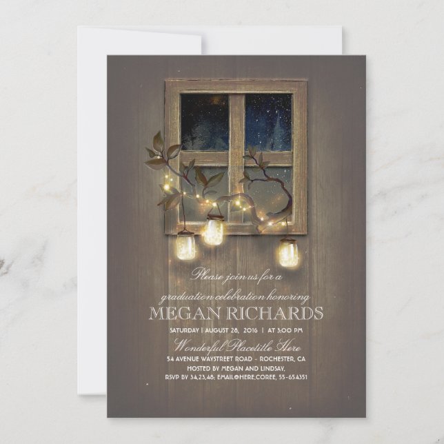 Invitation Rustic Mason Jar Lights Barn Graduation Party (Devant)