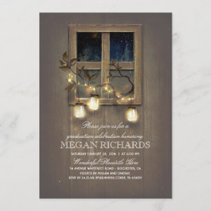 Invitation Rustic Mason Jar Lights Barn Graduation Party