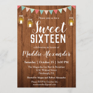 Invitation Rustic Mason Jar Lights Sweet 16 Anniversaire Fête