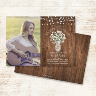 Invitation Rustic Mason Jar Lights Sweet 16 Anniversaire Phot