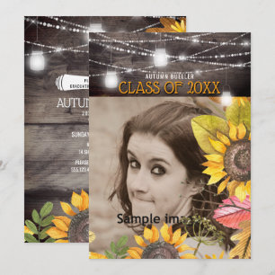 Invitation Rustic Mason Jar Lights tournesol photo Graduation