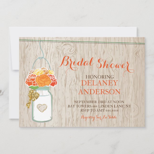 Invitation Rustic Mason Jar Parties scintillant d'automne Fêt (Devant)