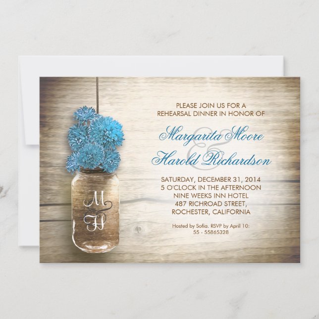 Invitation rustic mason jar rehearsal (Devant)