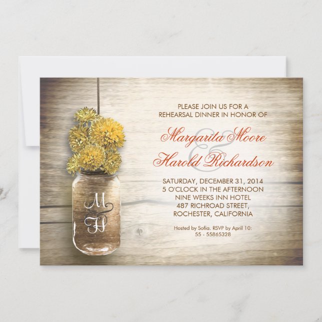 Invitation rustic mason jar rehearsal (Devant)