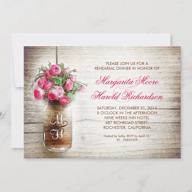 Invitation rustic mason jar rehearsal (Devant)