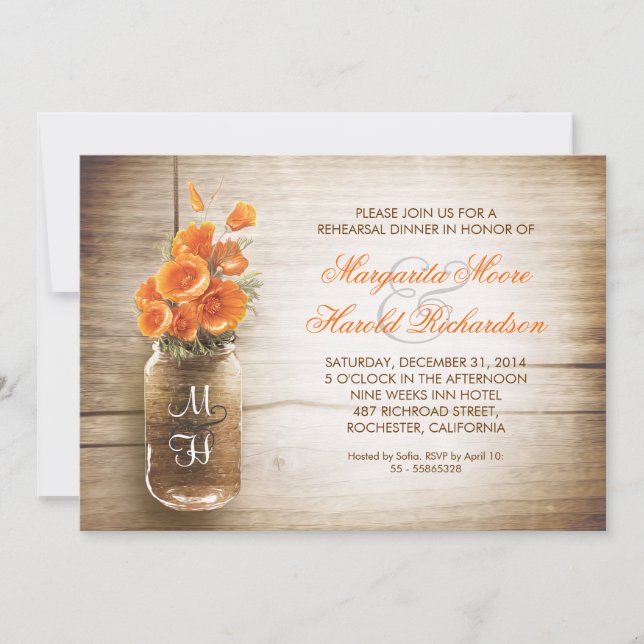 Invitation rustic mason jar rehearsal (Devant)