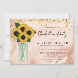 Invitation Rustic Mason Jar Sunflowers Photo Graduation