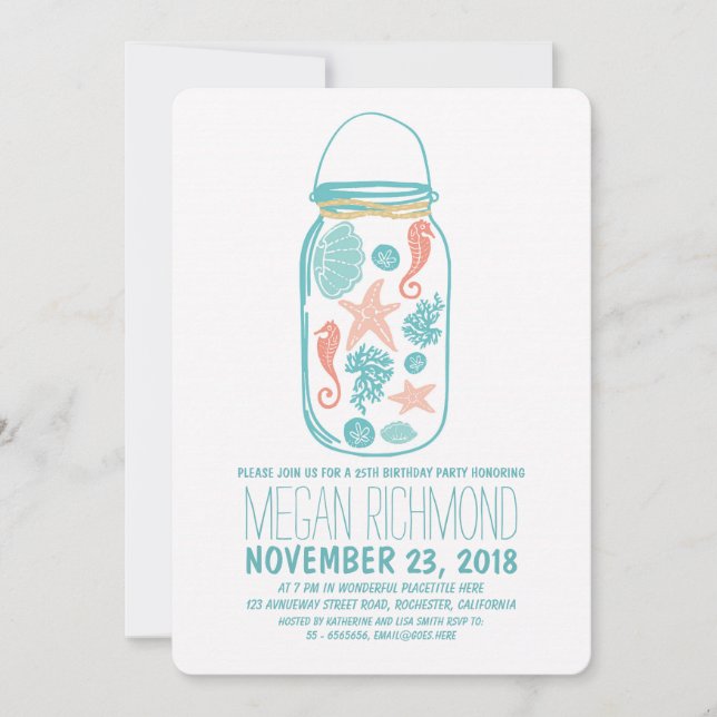 Invitation Rustic Mason Jar White Beach fête d'anniversaire (Devant)
