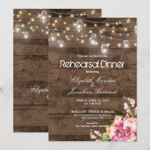 Invitation Rustic Mason Jars illumine le dîner de répétition