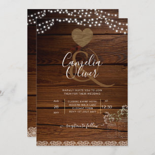 Invitation Rustic Mason Jars Lumières Dentelle Gypsophilie MA