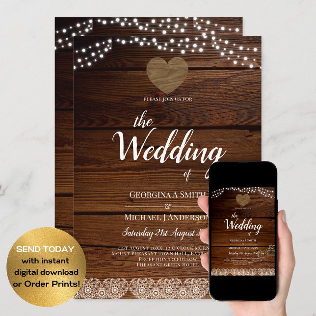 Invitation Rustic Mason Jars Lumières Dentelle Gypsophilie MA (Créateur téléchargé)