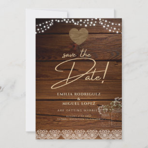 Invitation Rustic Mason Jars Lumières Dentelle Gypsophilie MA