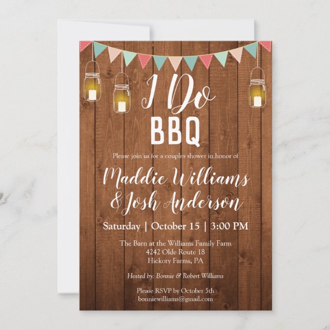 Invitation Rustic Mason Jars Lumières I Do BBQ Couples Douche (Devant)