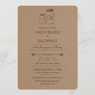 Invitation Rustic Masonjar Monogramme Heart Engagement Party