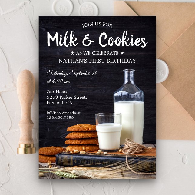 Invitation Rustic Milk and Cookies 1er anniversaire Invitatio (Créateur téléchargé)