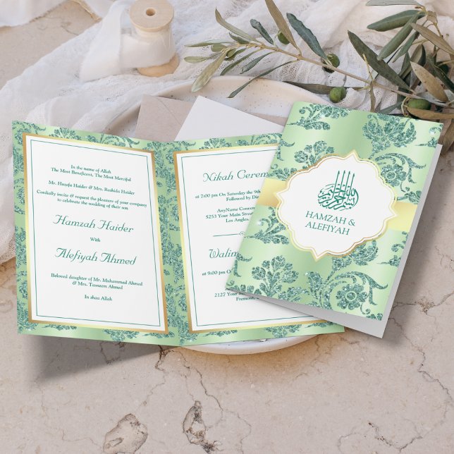 Invitation Rustic Mint Green Parties scintillant Filigree Mar (Créateur téléchargé)