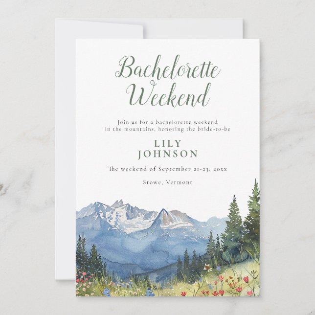 Invitation Rustic Mountain Camp Randonnée Bachelorette Week-e (Devant)