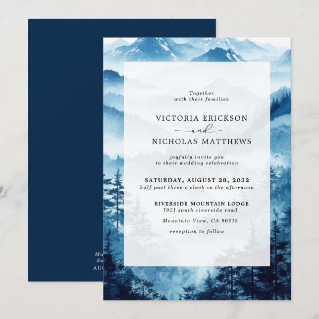 Invitation Rustic Mountain Forest Evergreen Tree Wedding (Devant / Derrière)